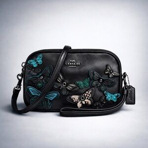 2016 Coach Butterfly Applique Crossbody Clutch In Pebble Leather